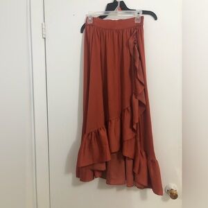 Maje Terracotta Maxi Skirt with Ruffles, size 1